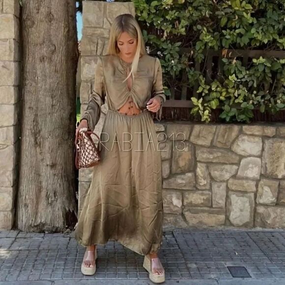 ZARA BOHO SATIN WRINKLE EFFECT CUT OUT DRESS - Picture 6 of 17